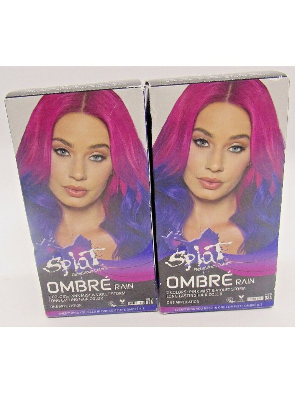 2 x Splat Rebellious Hair Color Complete Kit Rain Ombre Pink Mist & Violet Storm
